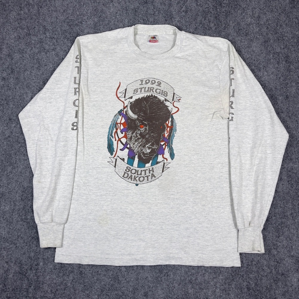 Vintage 1992 Sturgis Bison Long Sleeve T-Shirt Mens Large‎ Grey